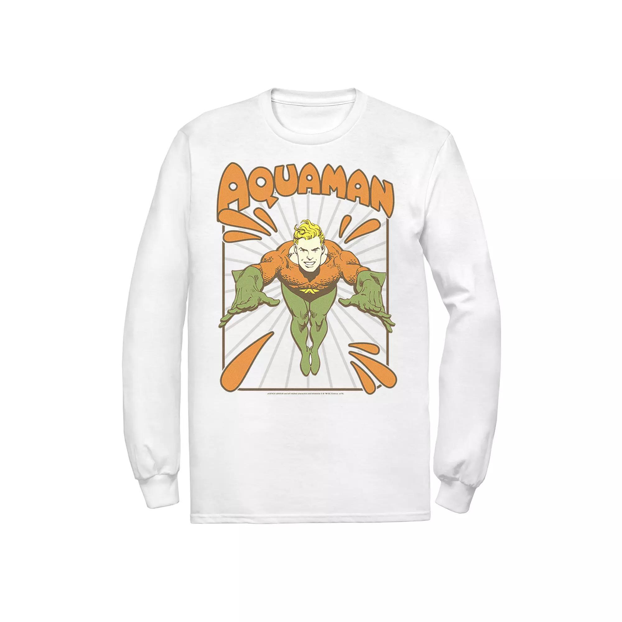 Men's DC Comics Aquaman Simple Text Logo Portrait Tee, Size: XL, White Product Image