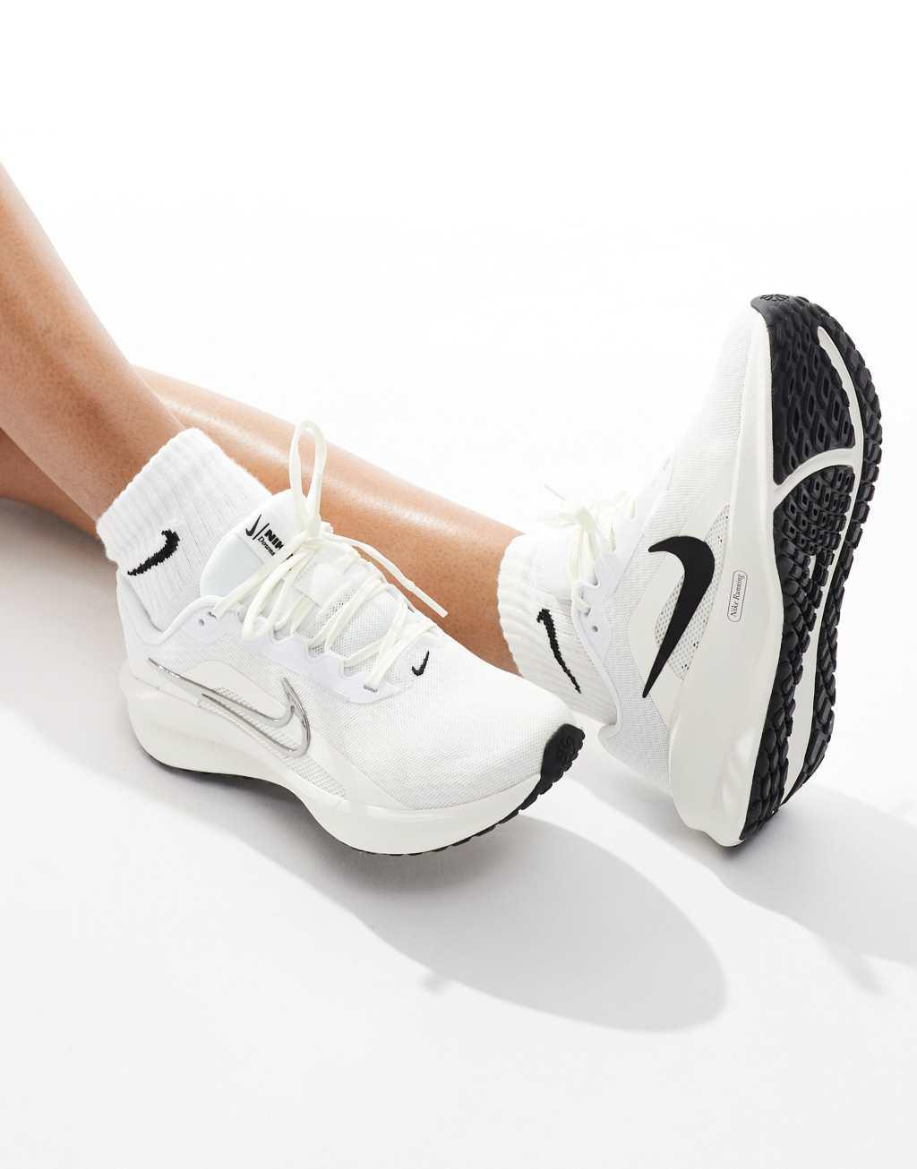 Nike Running Downshifter 13 sneakers in white and silver Product Image
