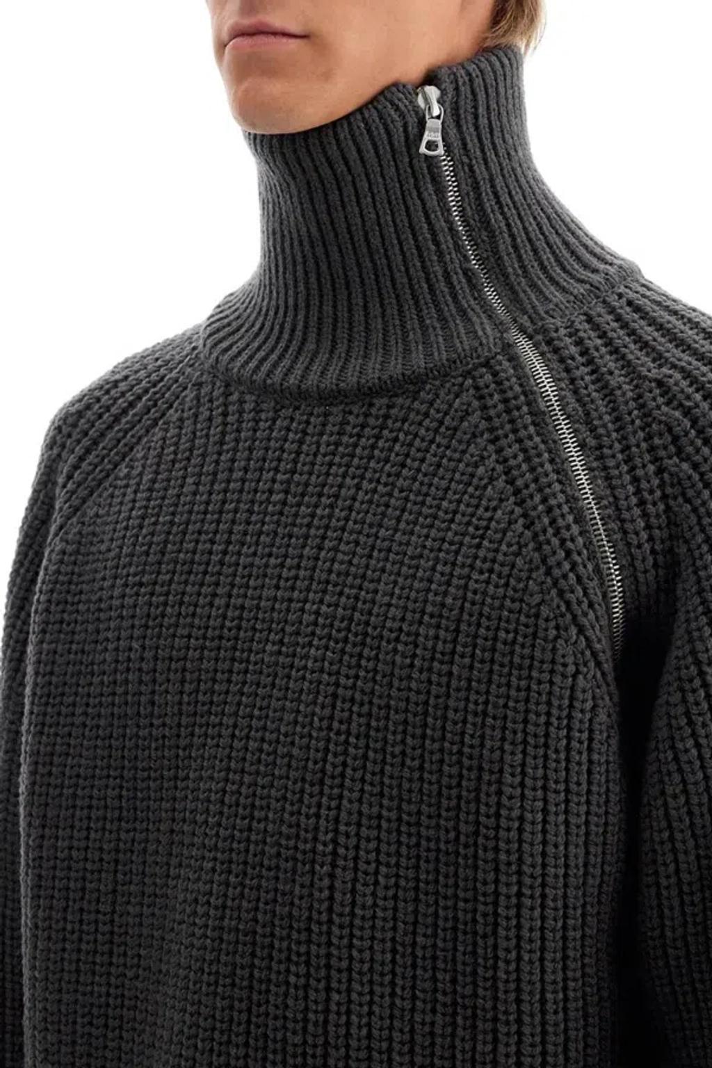 DRIES VAN NOTEN Zipped Wool Jumper In Grigio Product Image