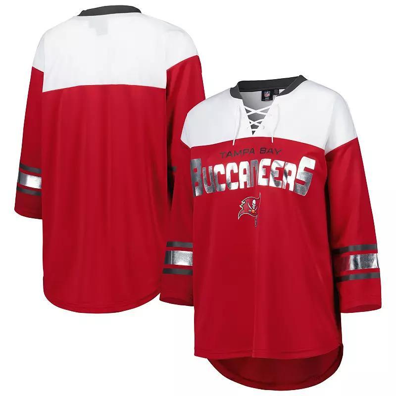 Women's G-III 4Her by Carl Banks Red/White Tampa Bay Buccaneers Double Team 3/4-Sleeve Lace-Up T-Shirt, Size: Medium Product Image