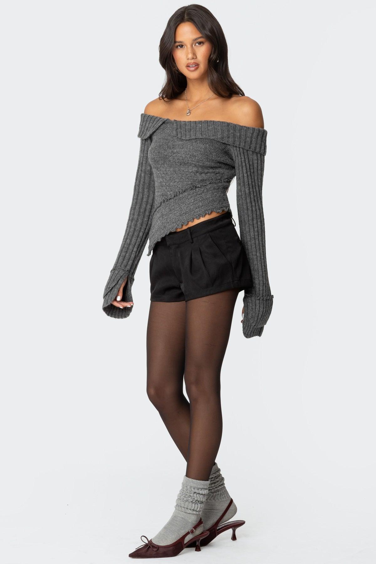 Mikkie Asymmetric Fold Over Knit Top Product Image