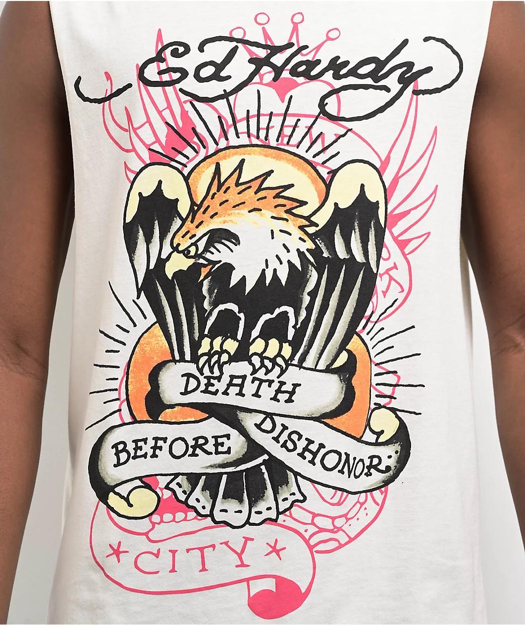 Ed Hardy Death Before Dishonor Eagle Ivory Tank Top Product Image
