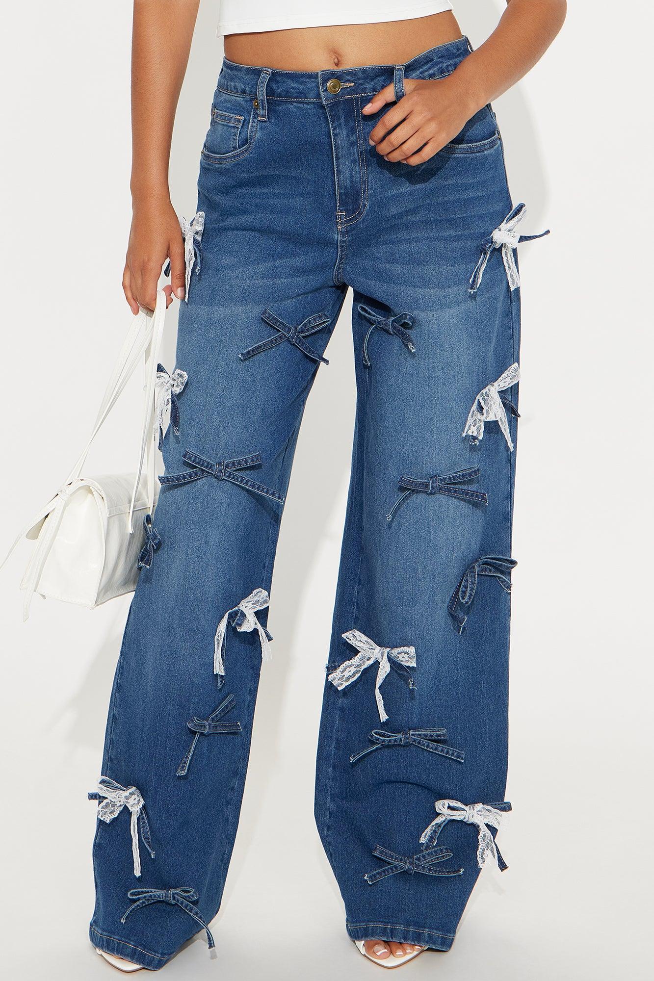 Bowtiful Tinted Wide Leg Jeans - Dark Wash Female Product Image