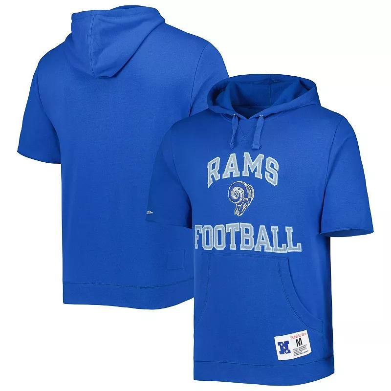 Men's Mitchell & Ness Royal Los Angeles Rams Washed Short Sleeve Pullover Hoodie, Size: XL, Blue Product Image