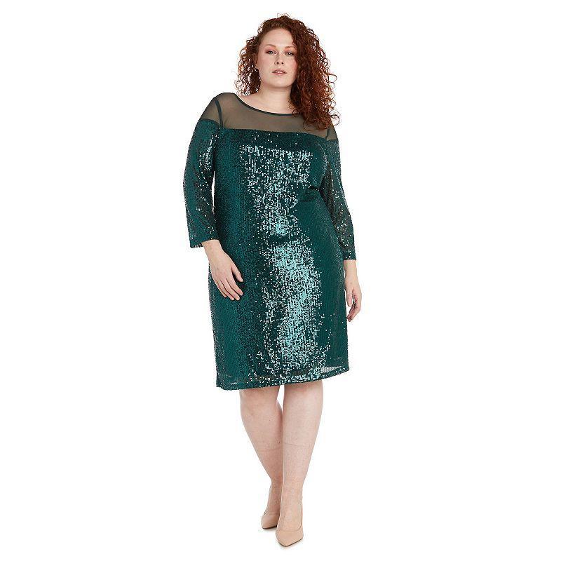 Plus Size R&M Richards Illusion Bodice Sequin Dress, Women's, Size: 18 W, Beige Product Image