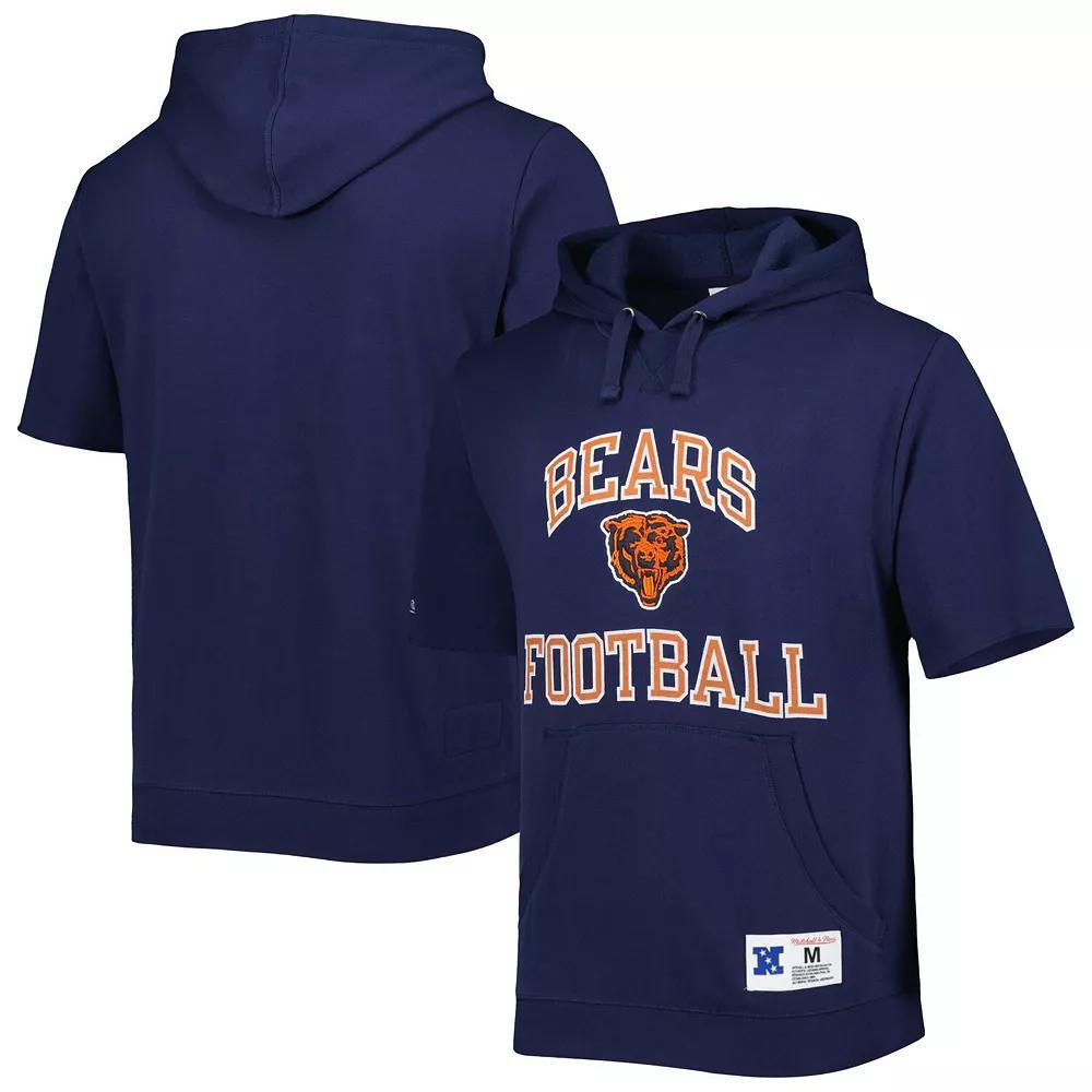 Men's Mitchell & Ness Navy Chicago Bears Washed Short Sleeve Pullover Hoodie, Size: Medium, Blue Product Image