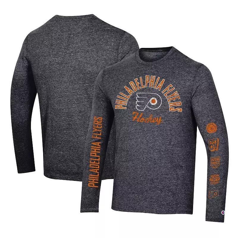 Men's Champion Heather Black Carolina Hurricanes Multi-Logo Tri-Blend Long Sleeve T-Shirt, Size: Small, Charco Product Image