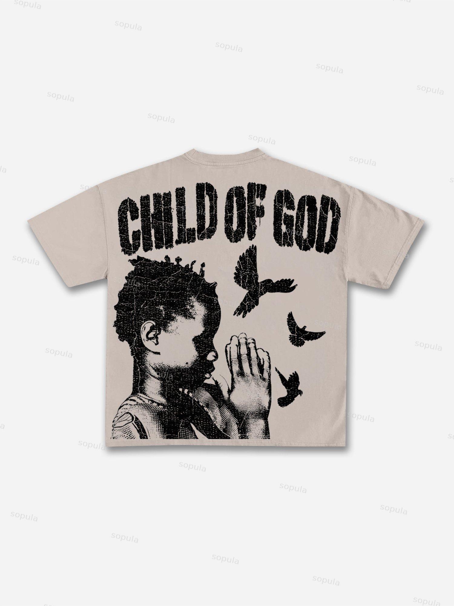 Child Of God Praying For Peace Print Cotton T-shirt Product Image