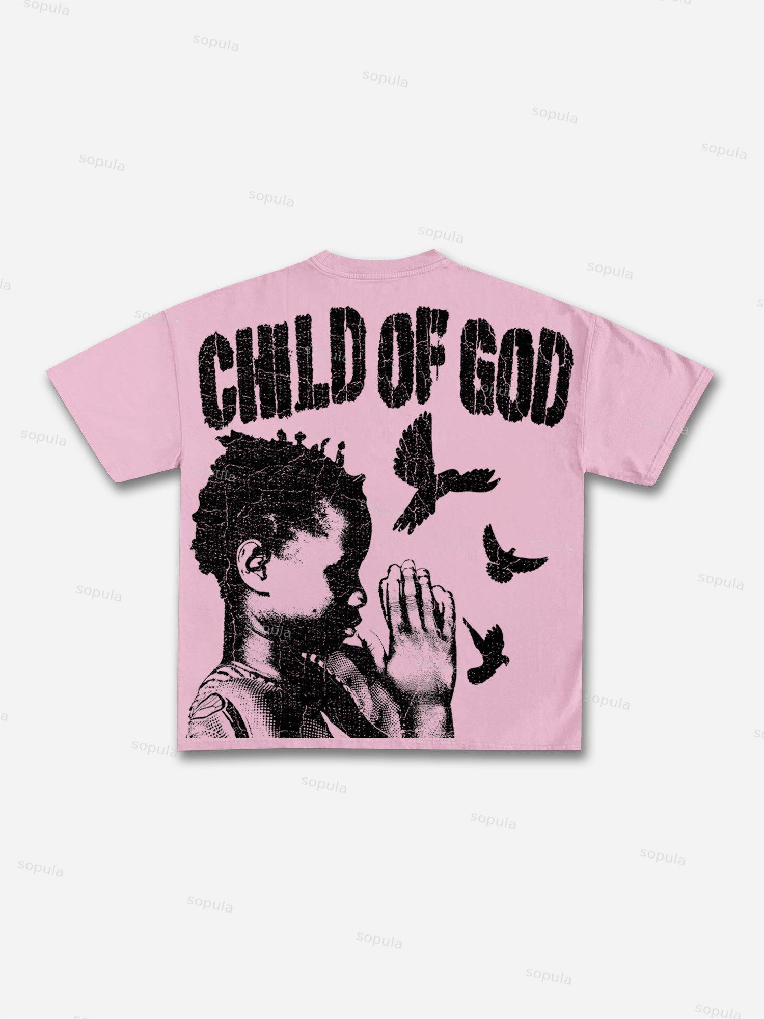 Child Of God Praying For Peace Print Cotton T-shirt Product Image
