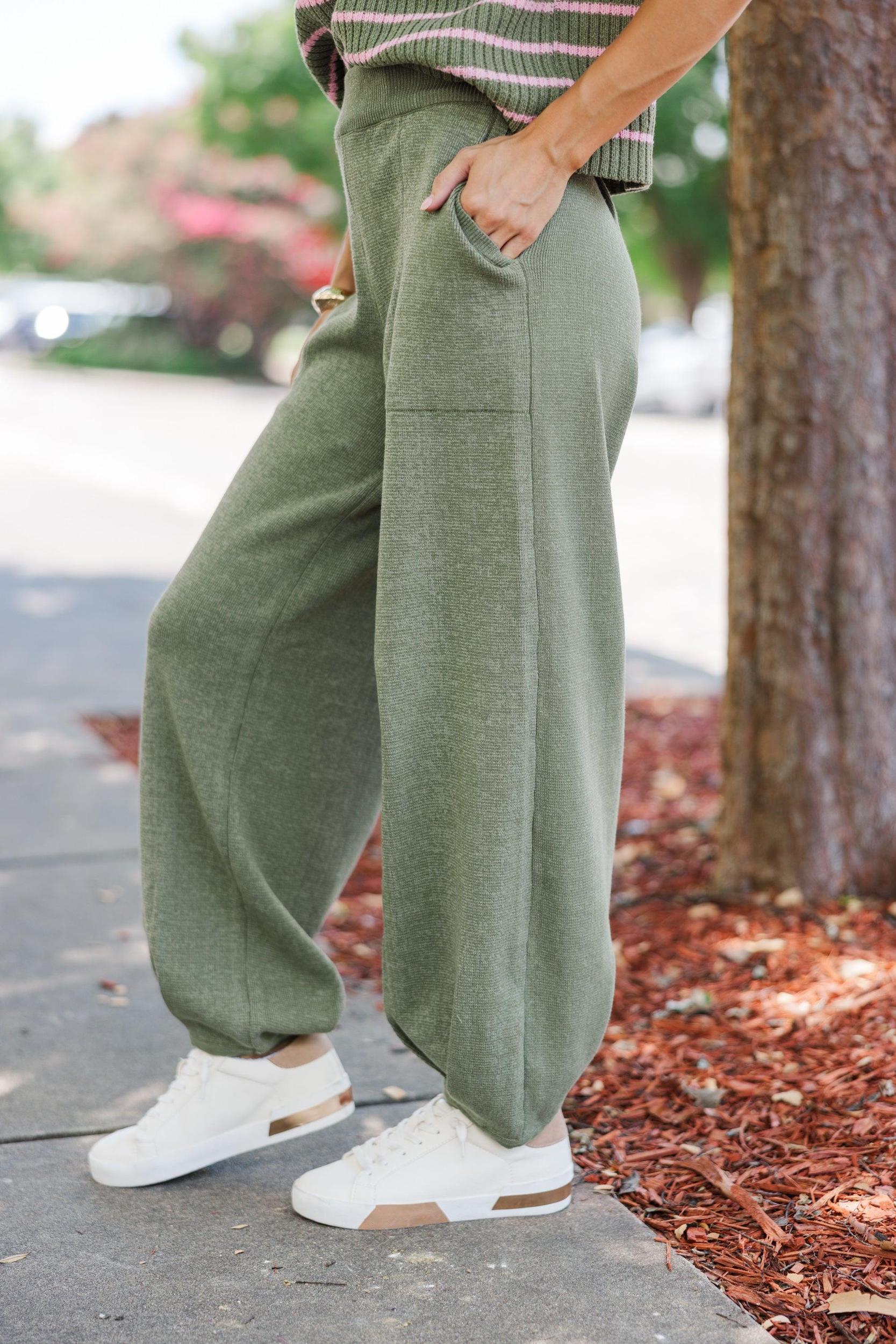 Ready For The Day Olive Green Knit Joggers Female Product Image