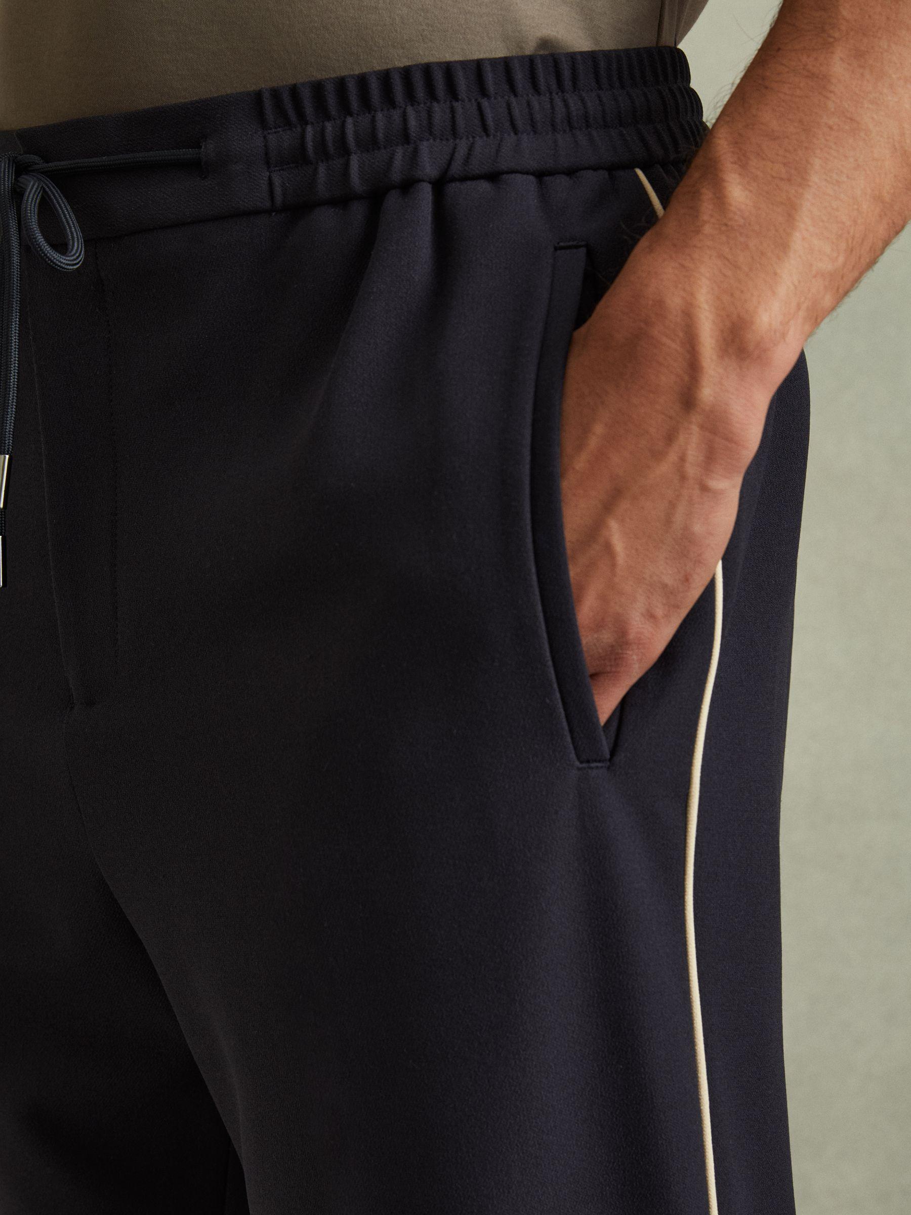 Relaxed Contrast Pipe Detail Trousers in Navy/Ivory Stripe Product Image