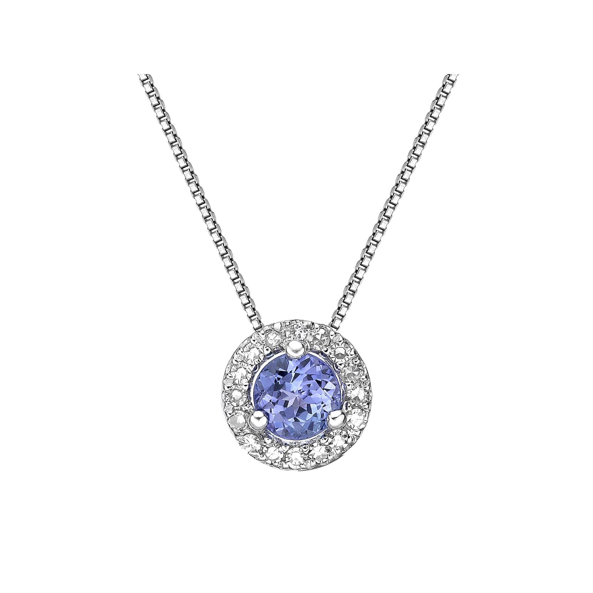 Gemminded Sterling Silver 1/6 Carat T.W. Diamond Tanzanite Halo Pendant Necklace, Women's, Size: 18" Product Image