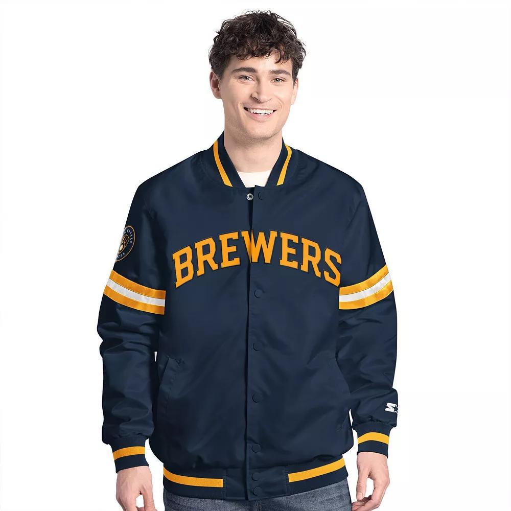 Men's Starter  Navy Milwaukee Brewers Scout Full-Snap Varsity Jacket, Size: Medium, Blue Product Image
