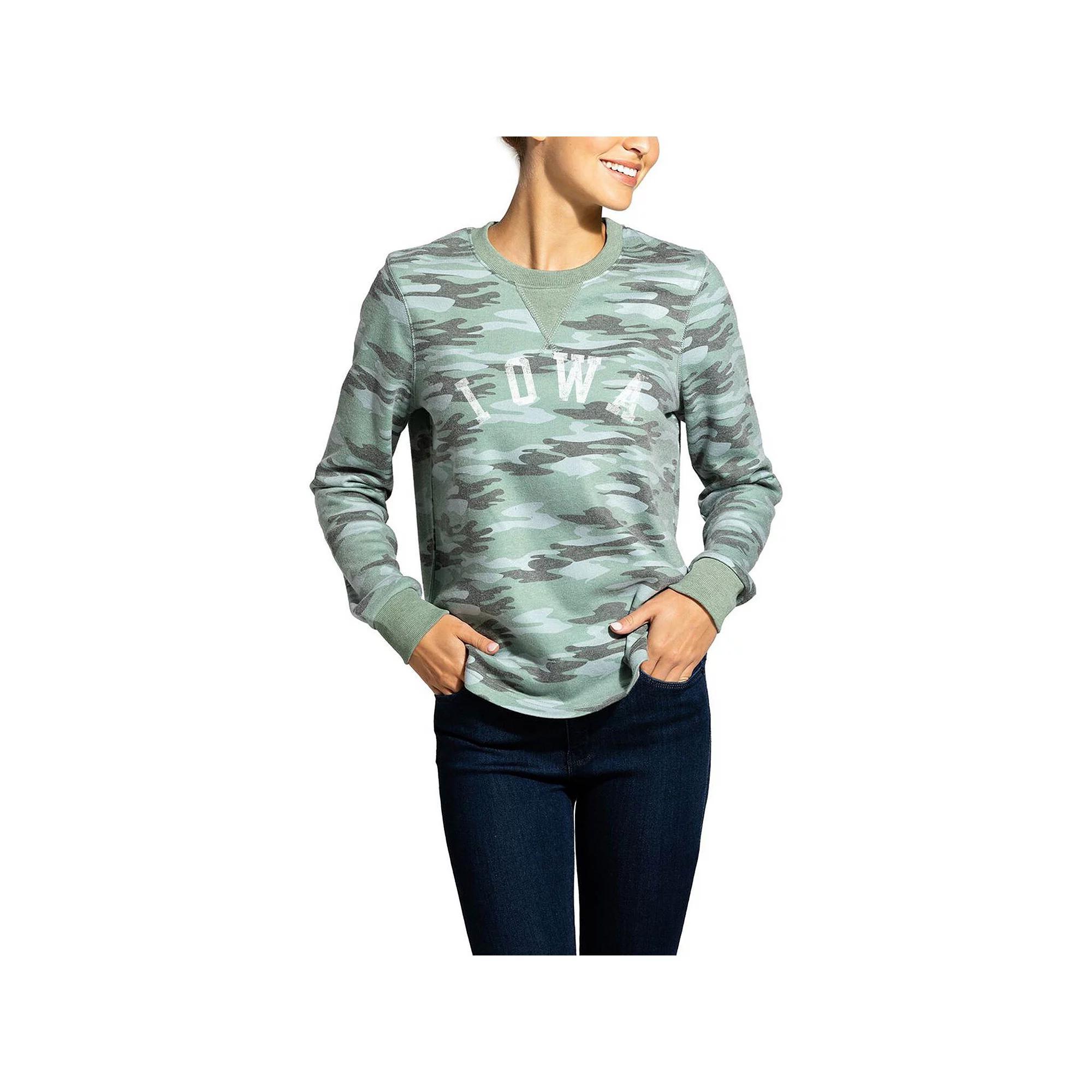 Women's Camo Iowa Hawkeyes Comfy Pullover Sweatshirt, Size: Medium, Green Product Image