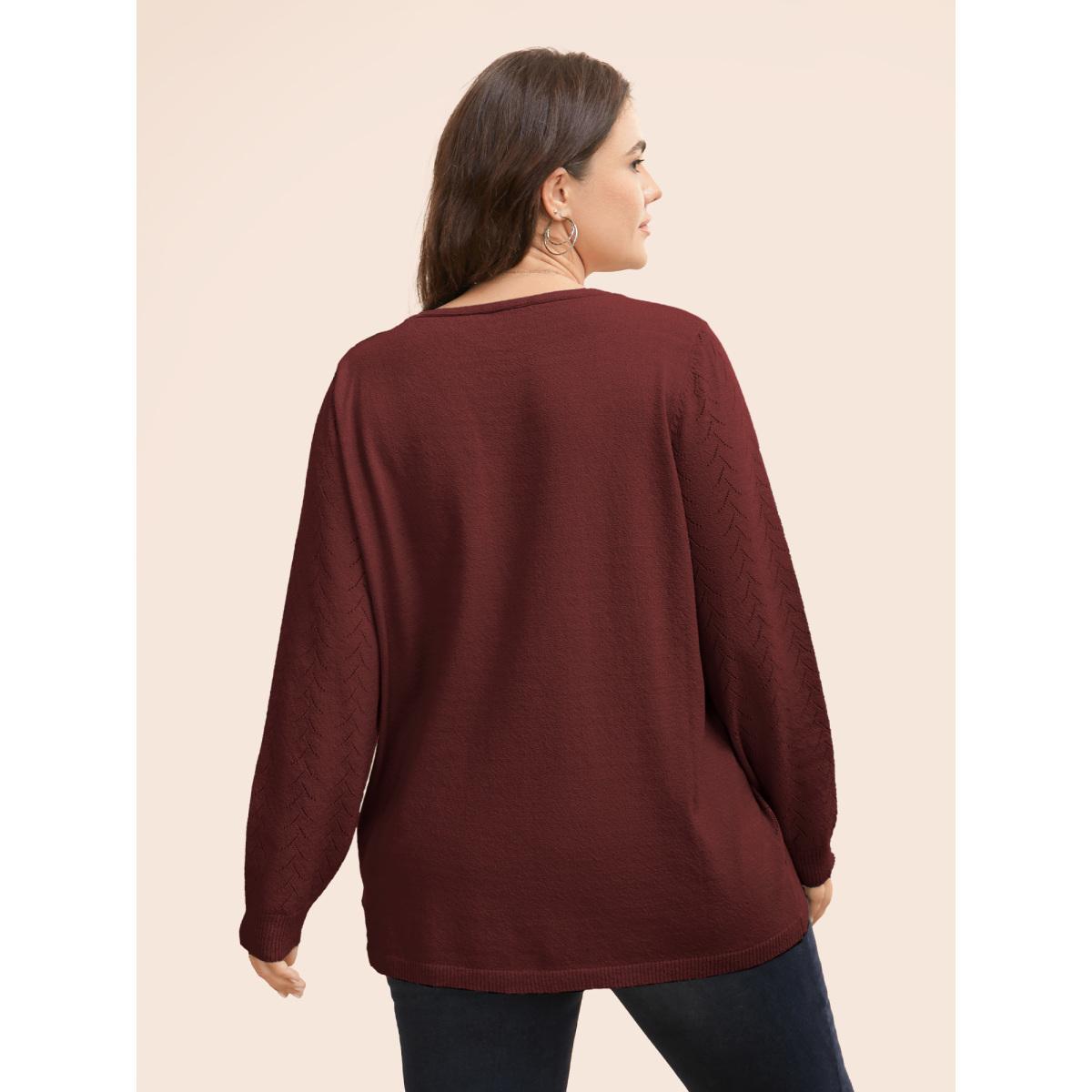Plus Size Texture V Neck Lightweight Pullover Burgundy Women Casual Long Sleeve V-neck Everyday Pullovers BloomChic 10/M Product Image