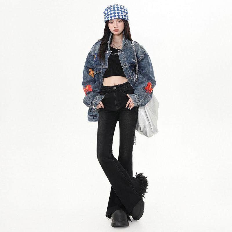 Mid Rise Washed Tasseled Bootcut Jeans (Various Designs) Product Image