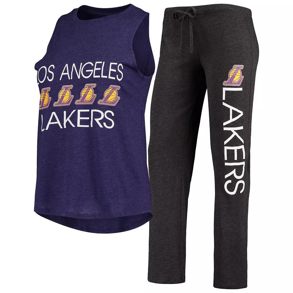 Women's Concepts Sport Black/Purple Los Angeles Lakers Tank Top & Pants Sleep Set, Size: Large Product Image