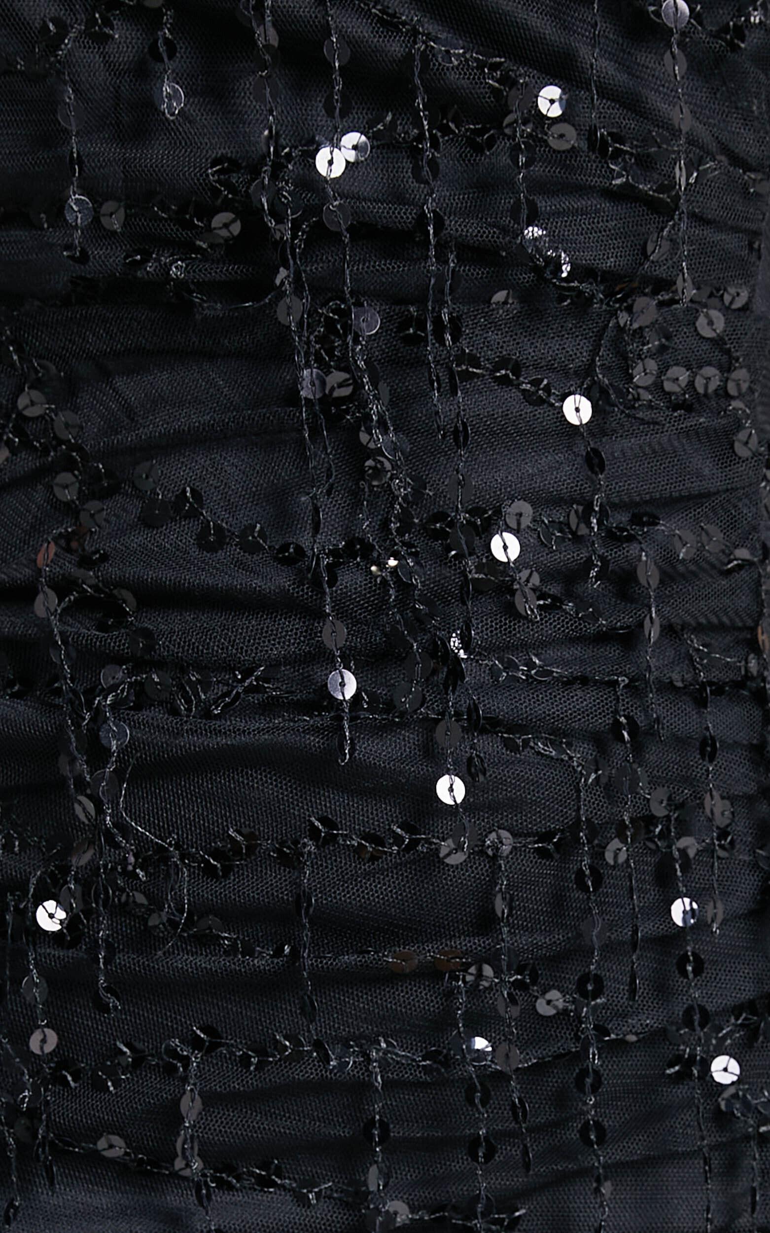 Maieth Maxi Dress - Drape Sequin Halter Cross Back Dress in Black Product Image