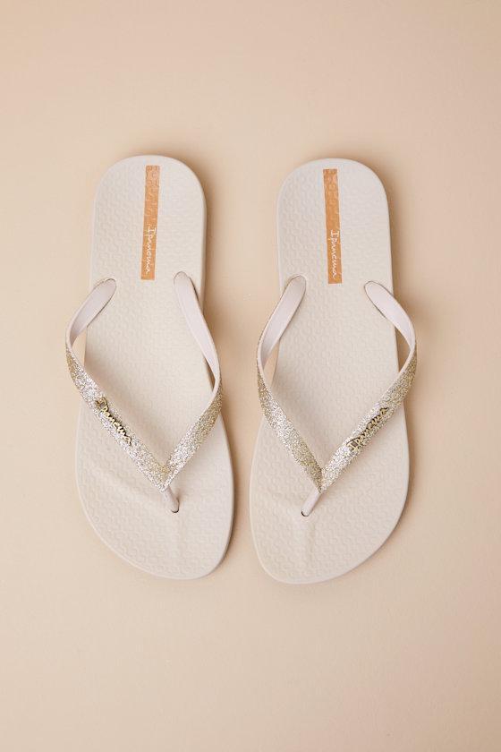 Ana Sparkle Beige Flip Flops Product Image