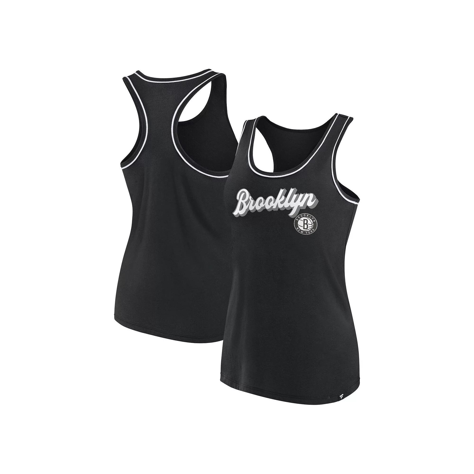 Women's Fanatics Branded Black Brooklyn Nets Wordmark Logo Racerback Tank Top, Size: Large Product Image
