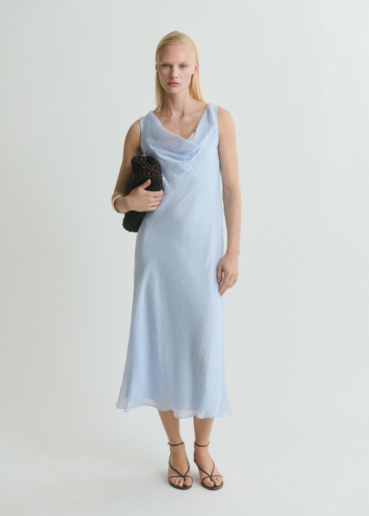 Midi-dress with draped neckline - Women | MANGO USA Product Image