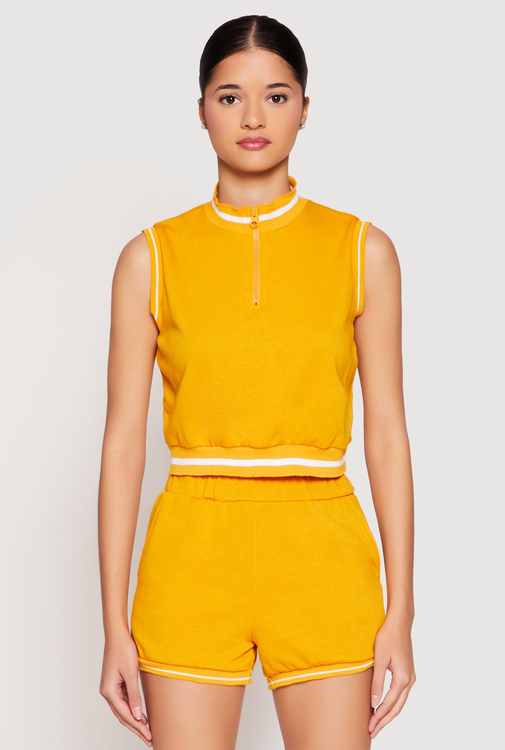 Womens Striped Trim Sleeveless Half Zip Top Product Image