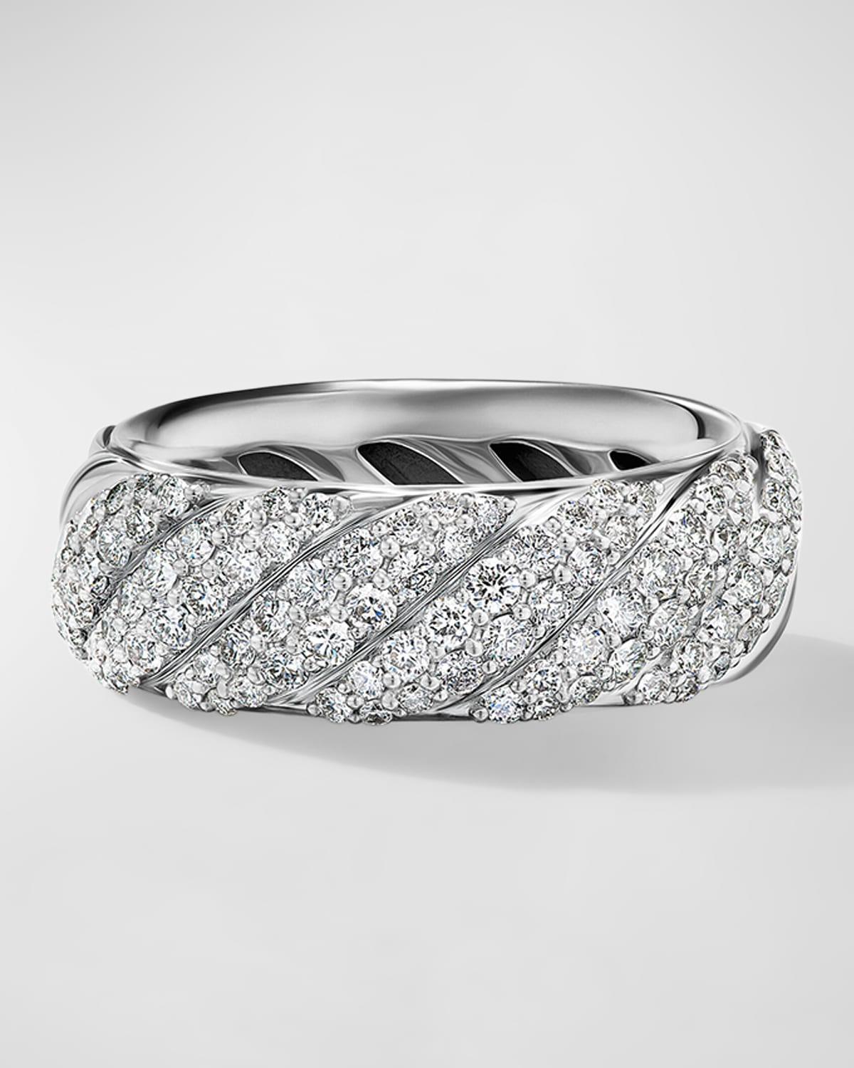 David Yurman Sculpted Cable Band Ring in Sterling Silver with Pave Diamonds Product Image