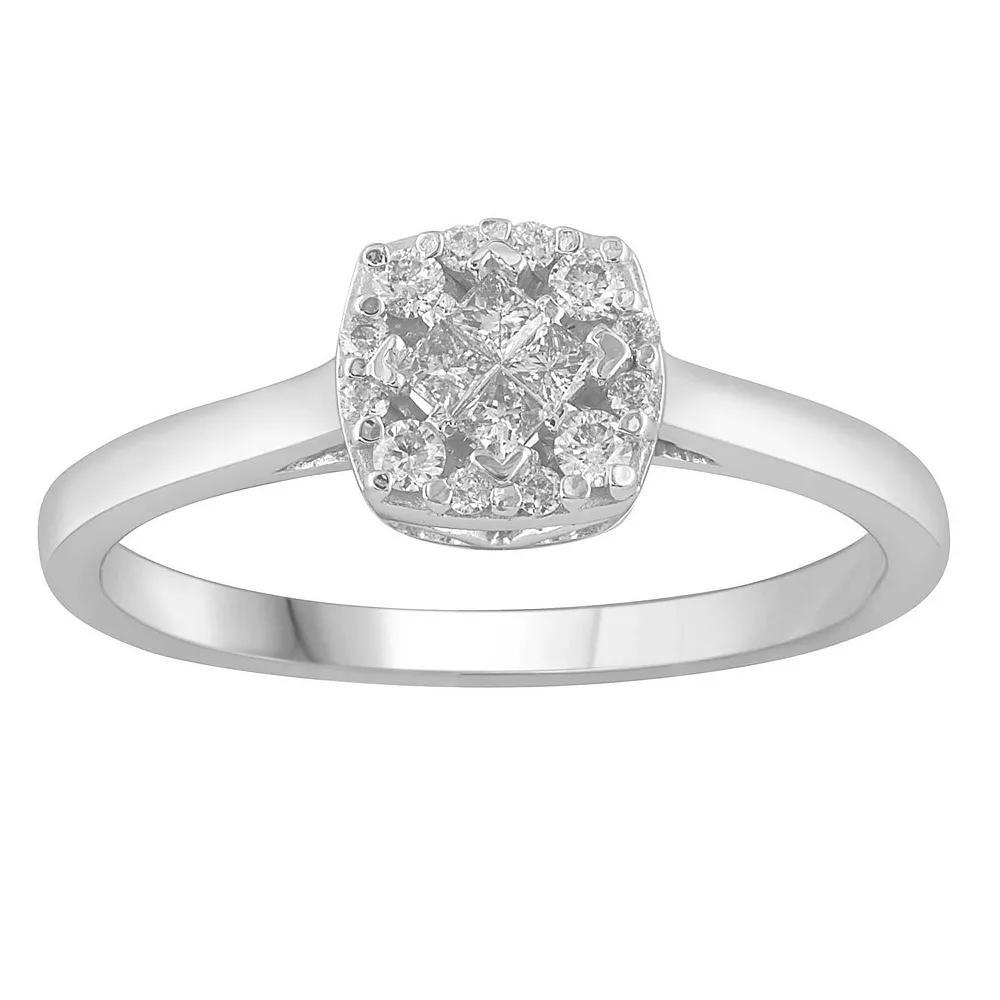 10k White Gold 1/4 Carat T.W. Diamond Cushion Ring, Women's, Size: 6, 10k Whgold Product Image