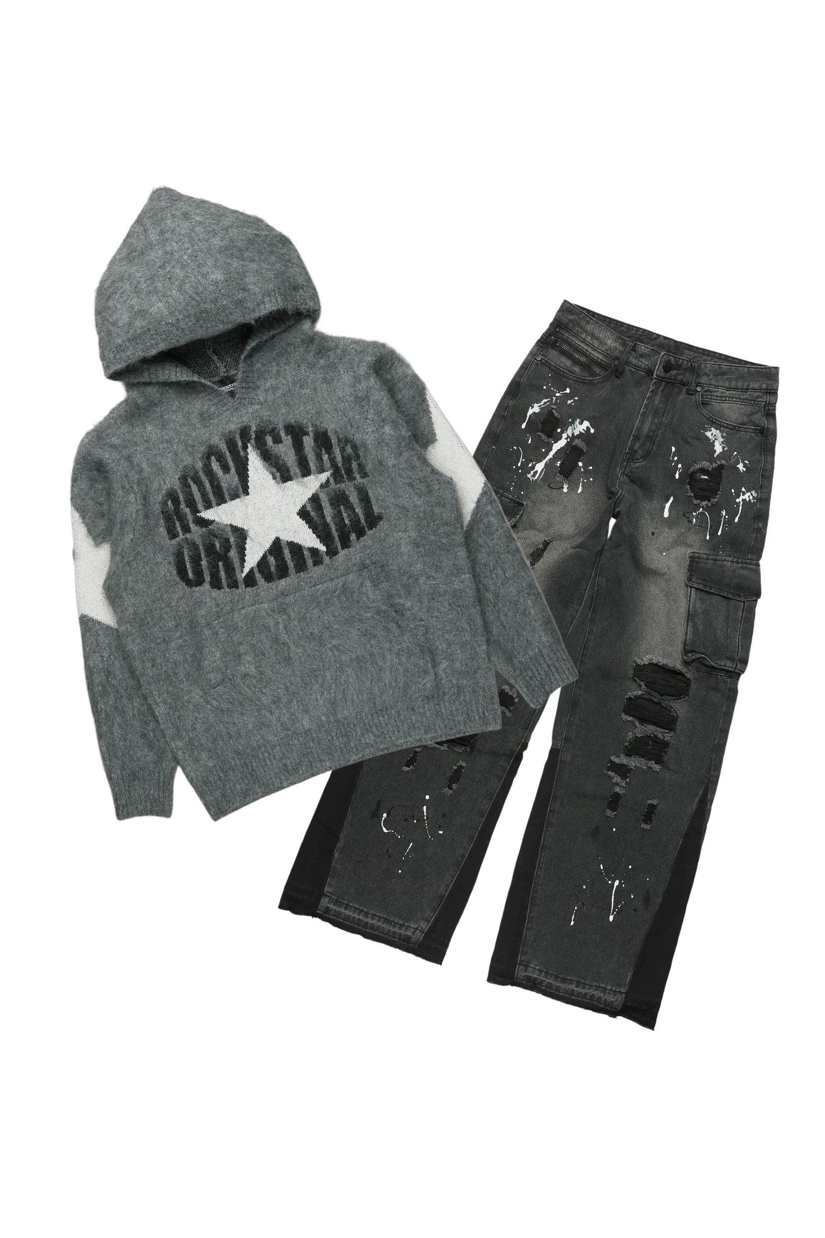 States Grey Mohair Hoodie/Baggy Fit Jean Bundle Male Product Image