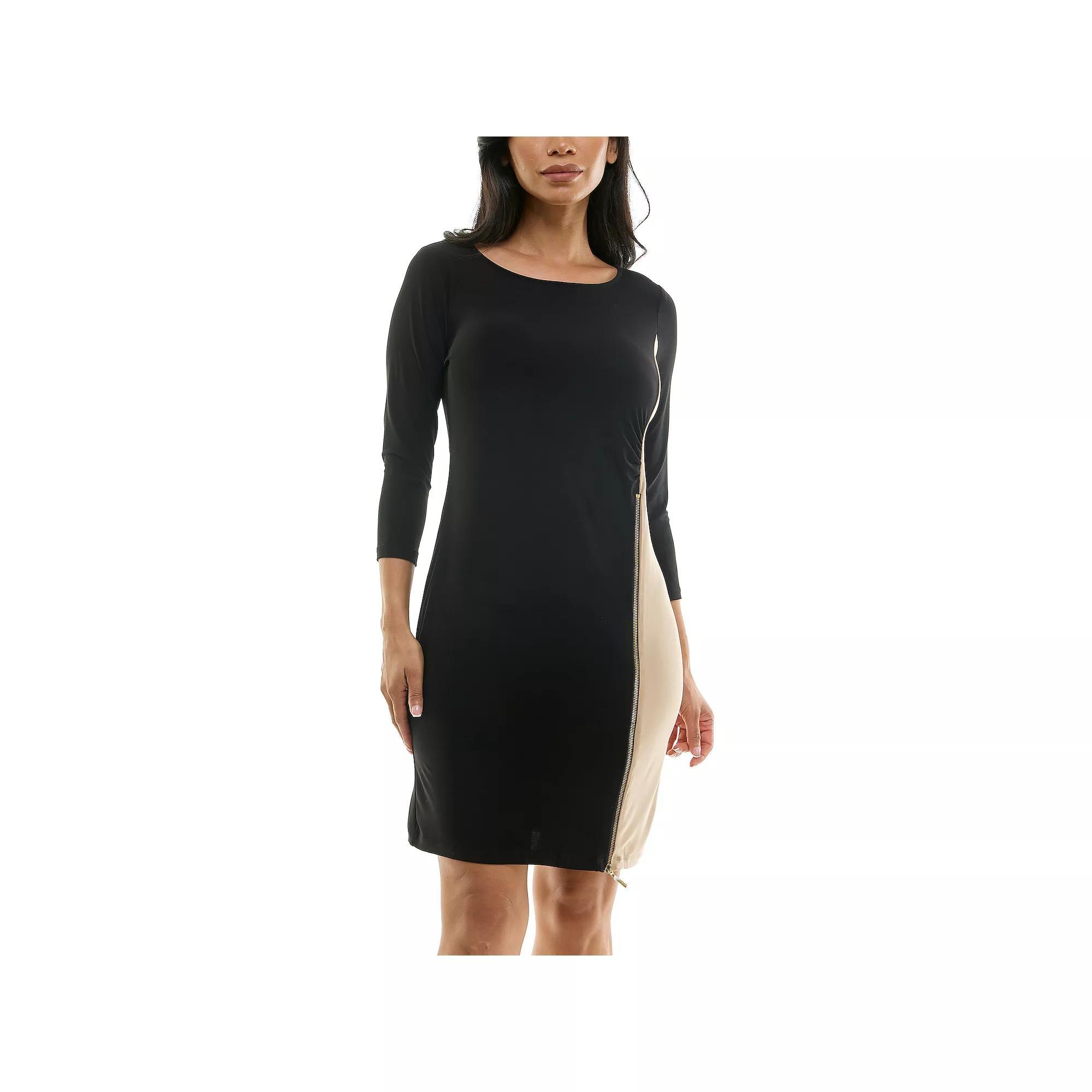Women's Nina Leonard Colorblock Faux-Wrap Mini Dress, Size: Large, Black Product Image