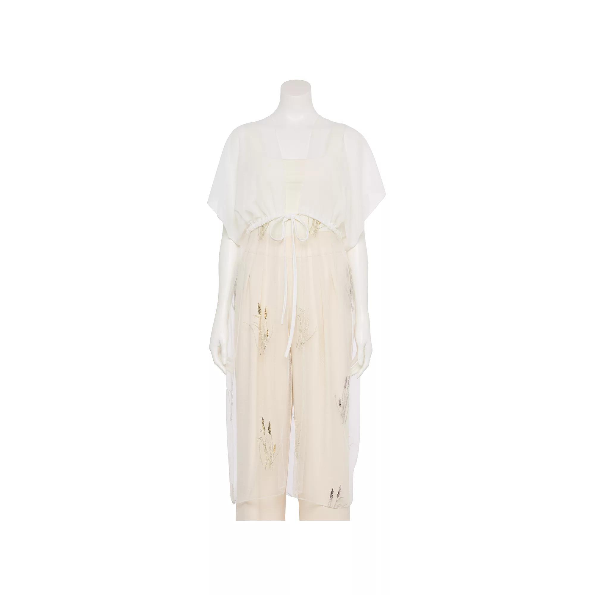 Women's CHARLOTTE DANIEL Cattail Embroidered Kimono, White Product Image