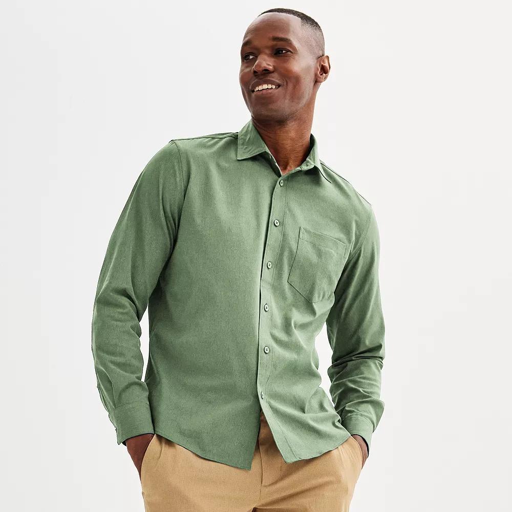 Men's FLX Performance Untucked-Fit Long Sleeve Button Down Shirt, Size: Small, Mineral Black Product Image