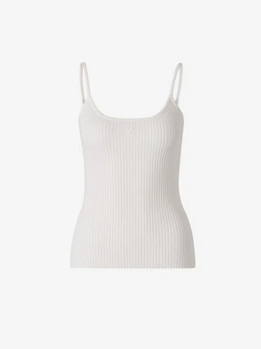 COURRÈGES Logo Ribbed Knit Tank Top In White Product Image