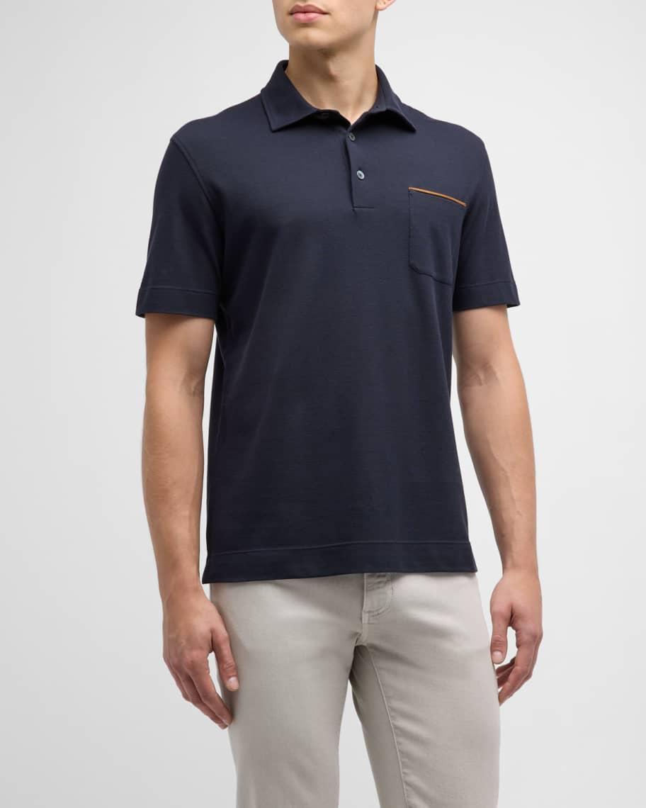 Mens Cotton Polo Shirt with Leather-Trim Pocket Product Image