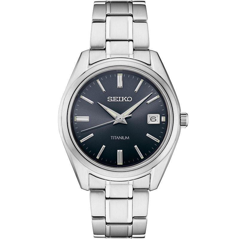 Seiko Men's Essential Titanium Watch-SUR375, Size: Large, Silver Black Product Image