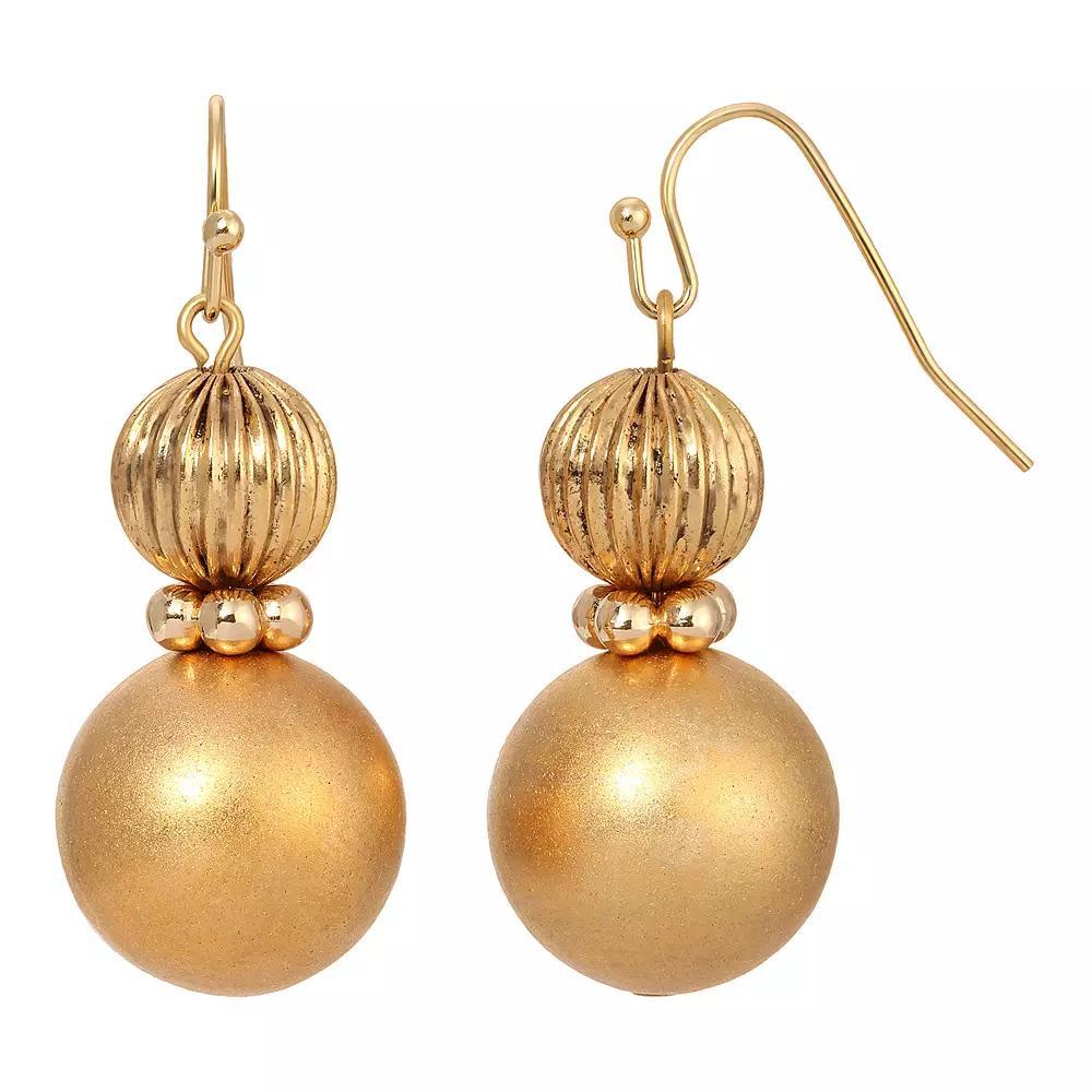 1928 Gold Tone Textured & Polished Bead Drop Earrings, Womens, Yellow Product Image