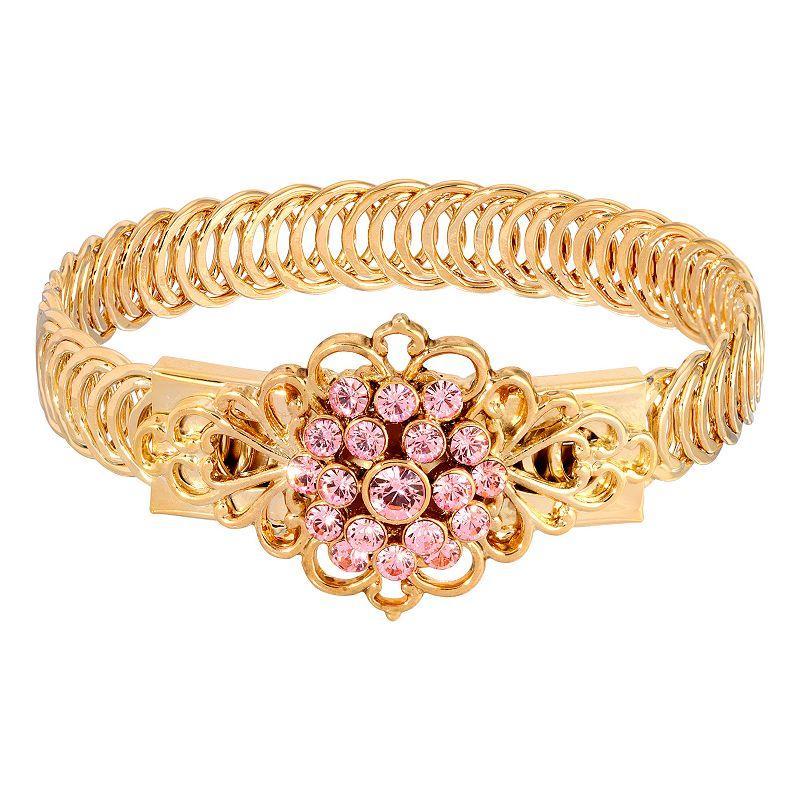 1928 Gold Tone Siam Flower Overlay Belt Bracelet, Womens, Pink Product Image