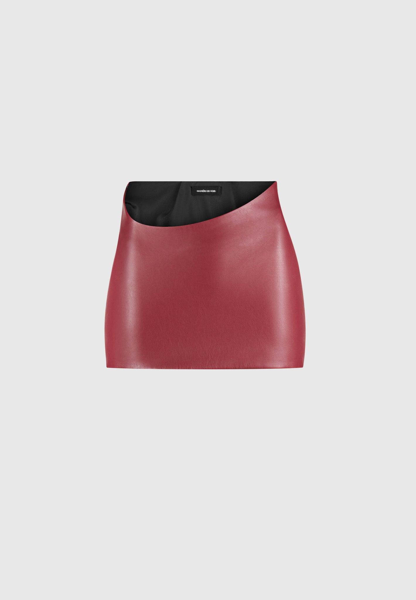 Curved Waist Leather Mini Skirt - Wine Red Female Product Image