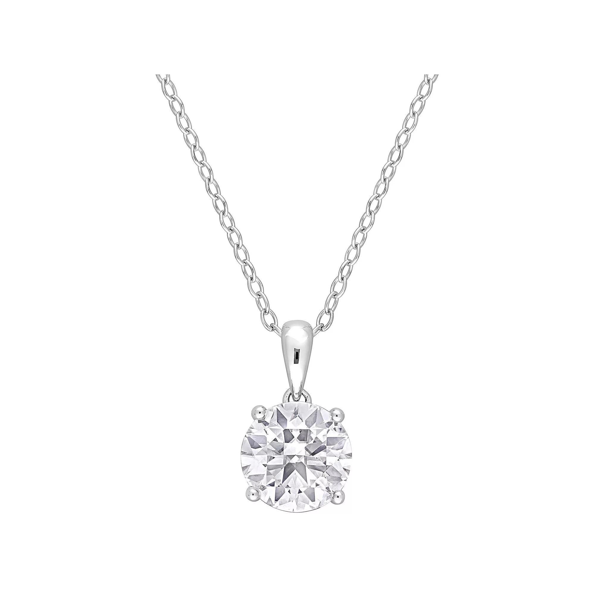 Stella Grace Sterling Silver & Gemstone Round Stud Pendant Necklace, Womens White Topaz Product Image