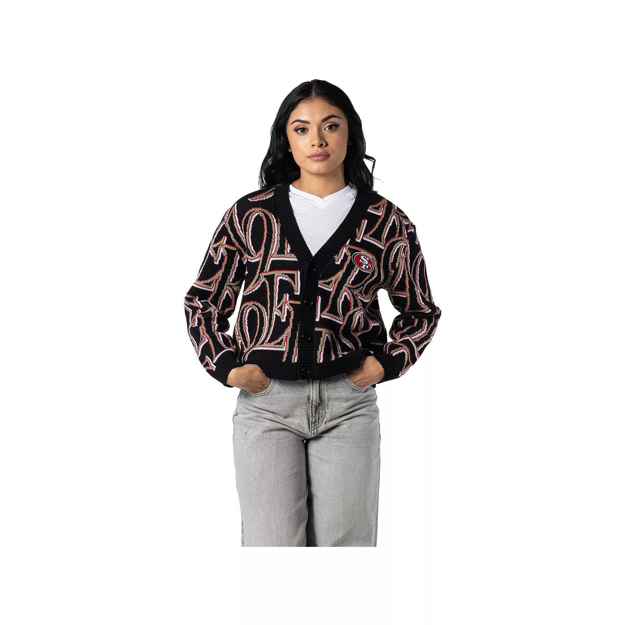 Women's The Wild Collective Black San Francisco 49ers Cropped Full-Button Cardigan Sweater, Size: 2XL Product Image