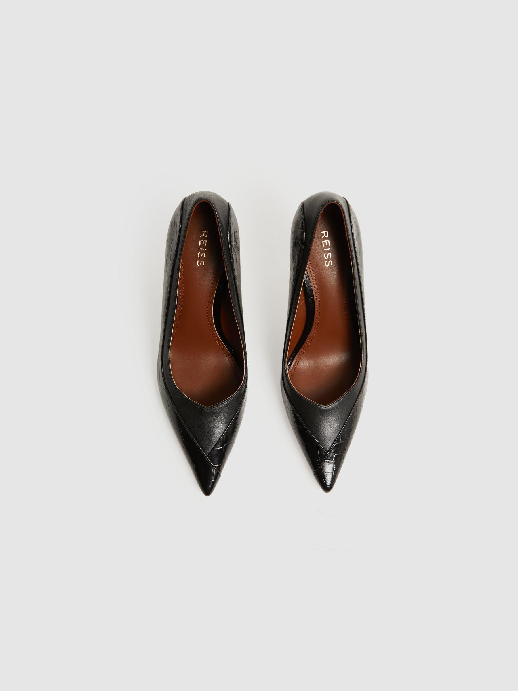 Leather Contrast Court Shoes in Black Product Image