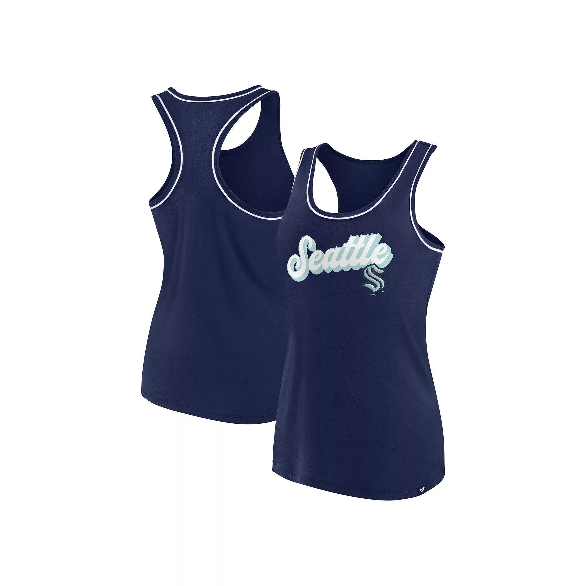 Women's Fanatics Branded Deep Sea Blue Seattle Kraken Wordmark Logo Racerback Scoop Neck Tank Top, Size: Medium, Krk Blue Product Image