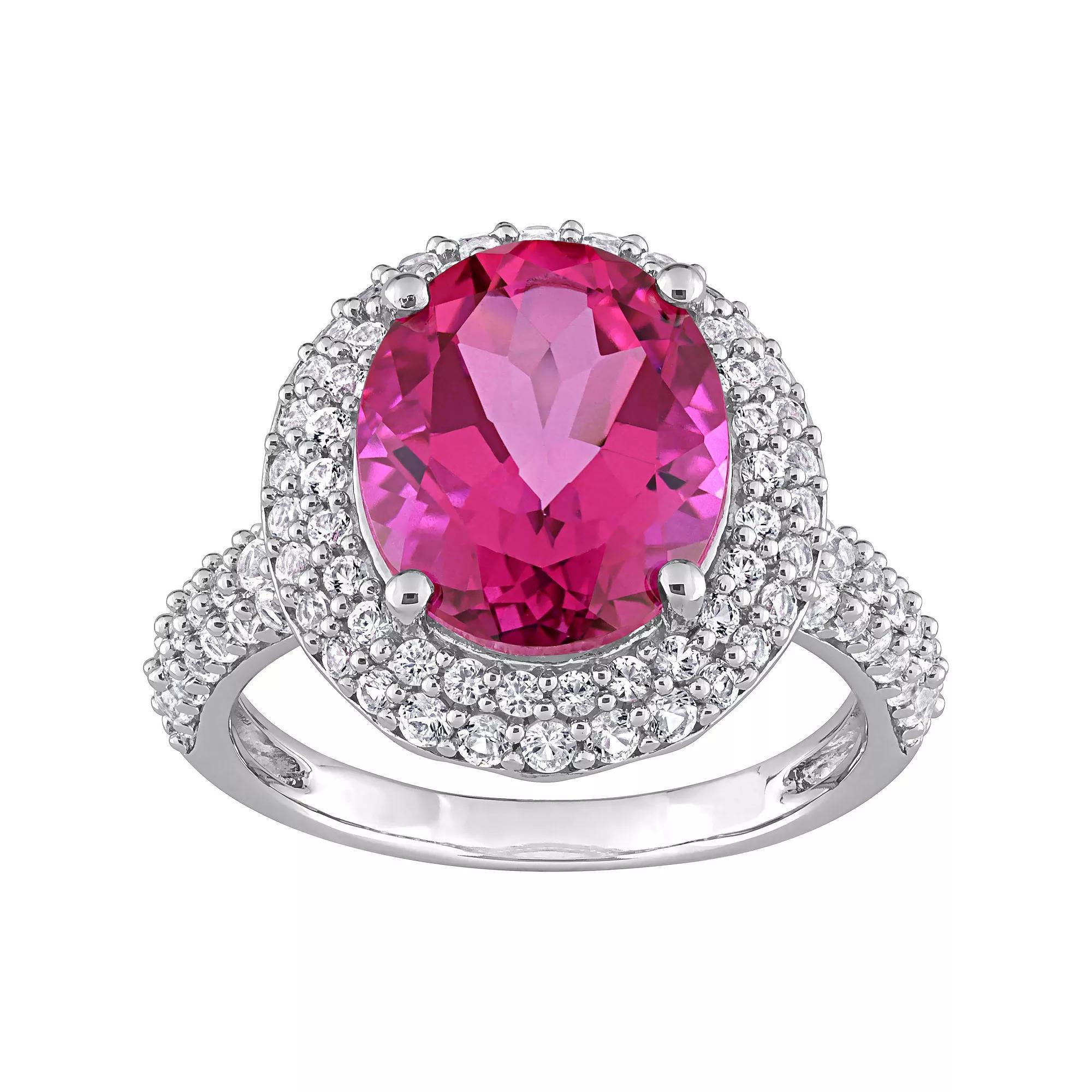 Stella Grace Sterling Silver Pink Topaz & Lab Created White Sapphire Halo Ring, Women's, Size: 6 Product Image