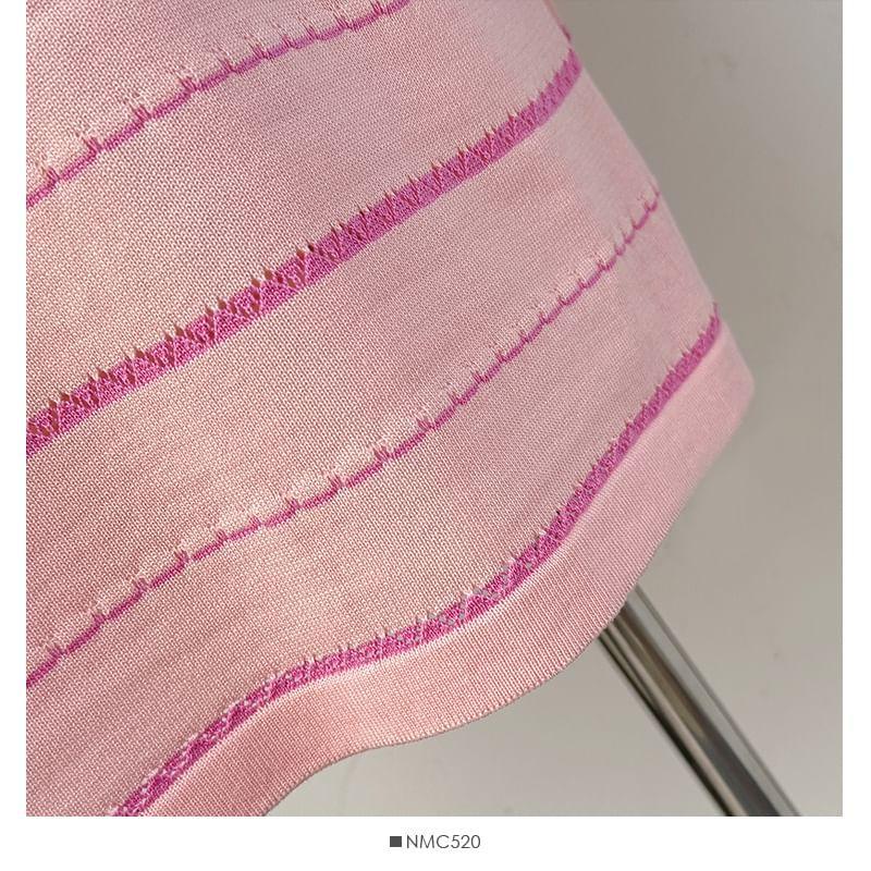 Inset-Shawl Striped Midi T-Shirt Dress Product Image