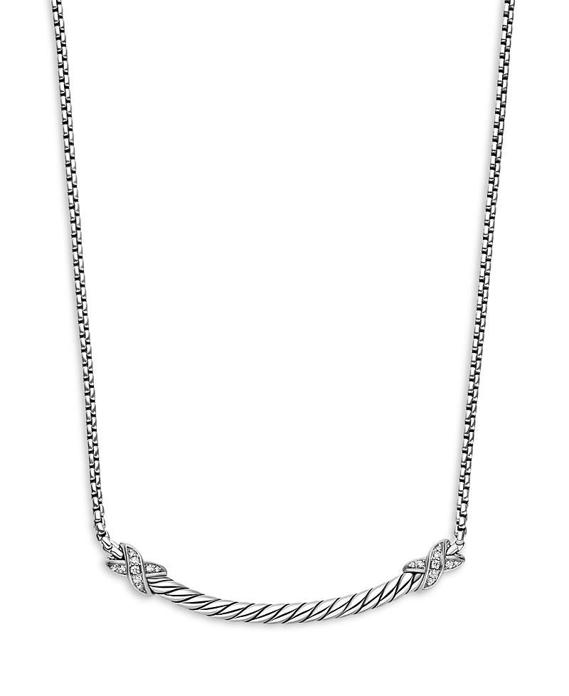 David Yurman Sterling Silver Petite X Diamond Bar Pendant Necklace, 15 Product Image