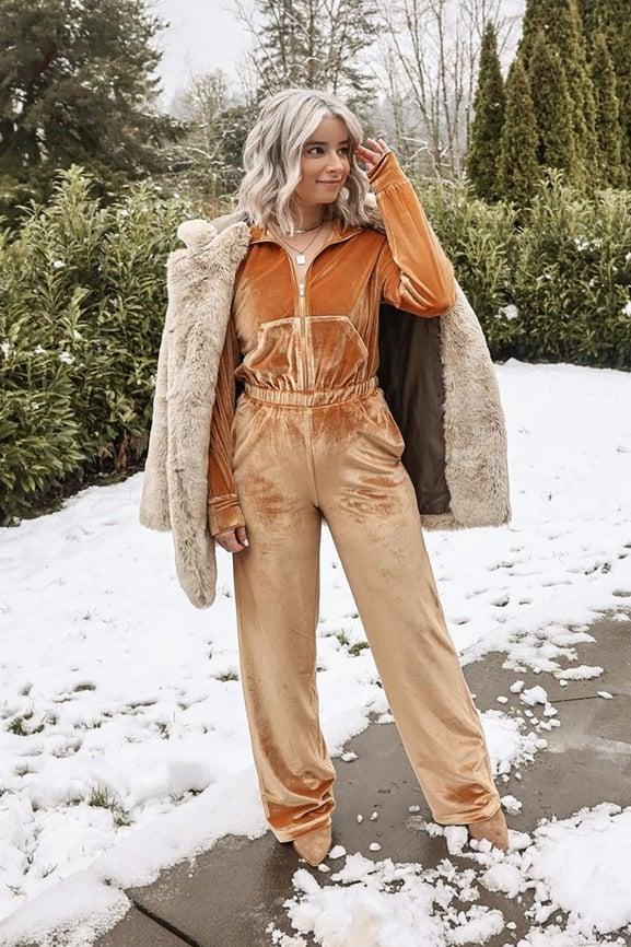 Velour Zip-Up Wide Leg Onesie Product Image