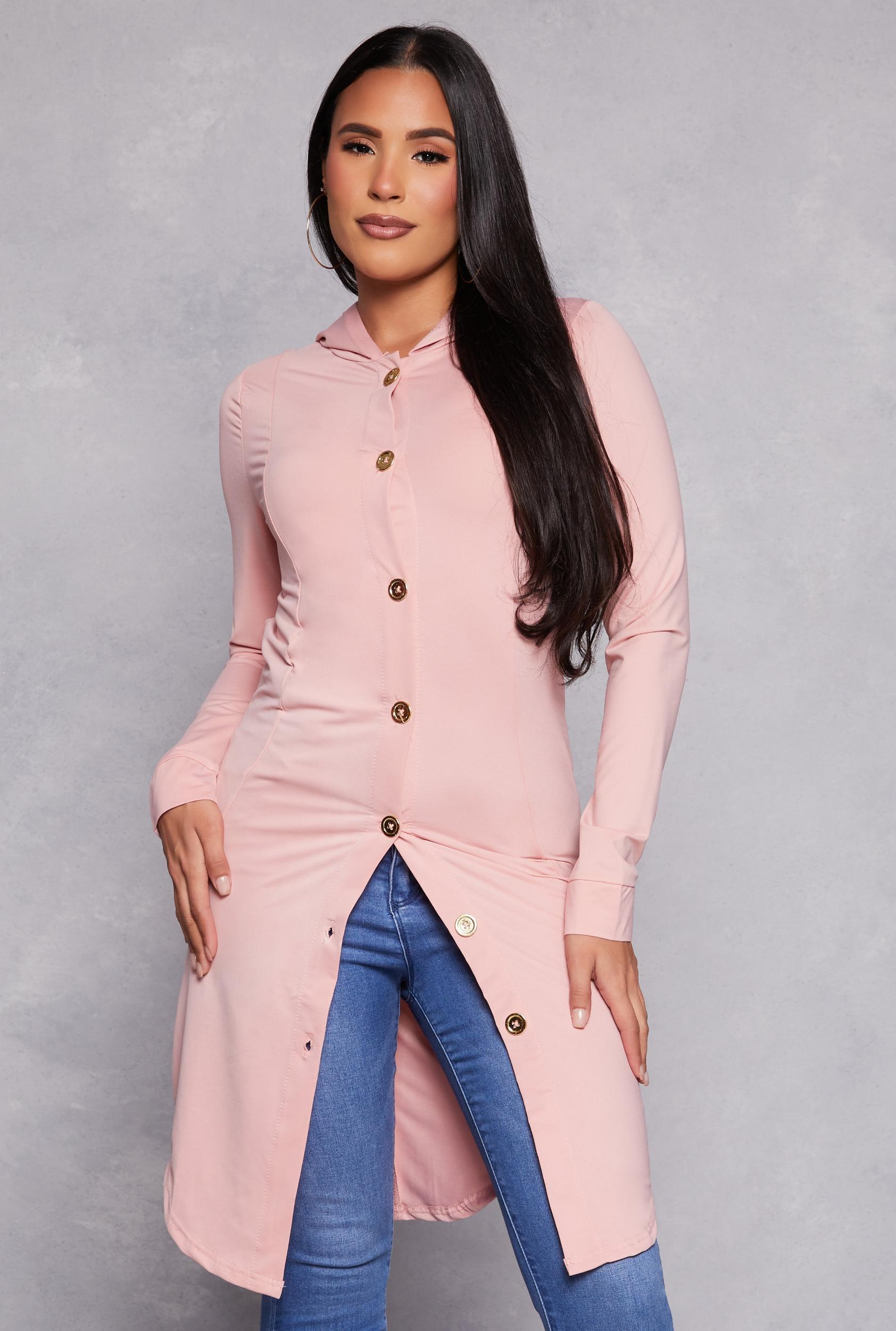 Womens Button Front Hooded Tunic Top Product Image