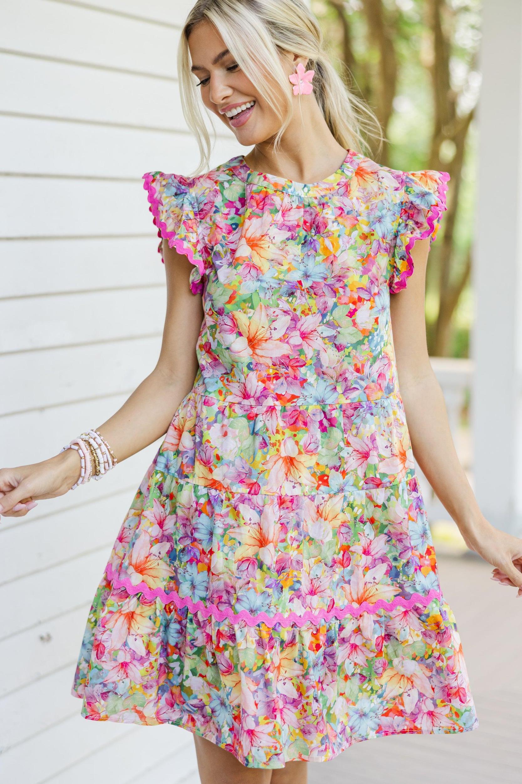 Open Your Heart Pink Floral Dress Female Product Image
