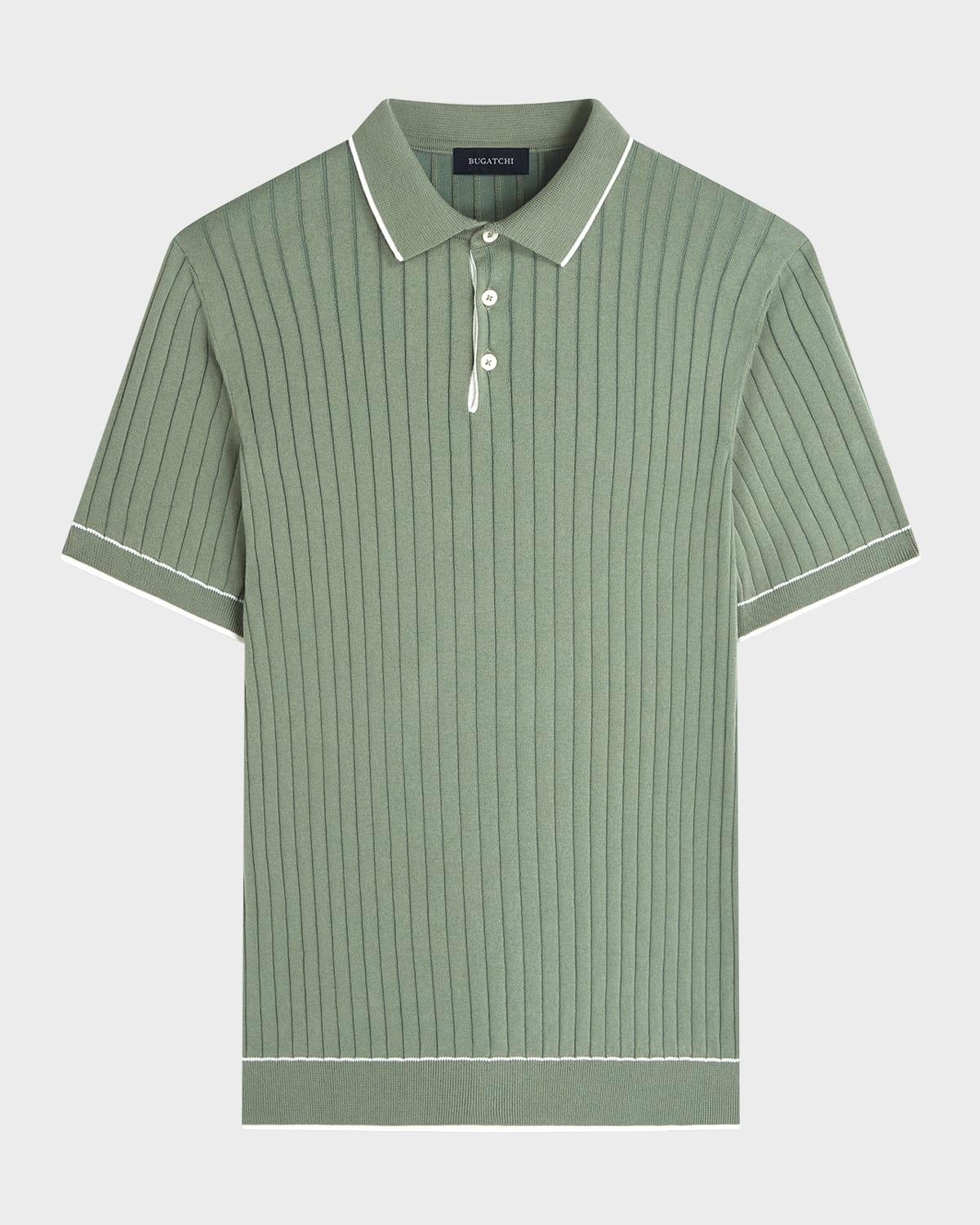 Mens Rib-Knit Short-Sleeve Polo Sweater Product Image