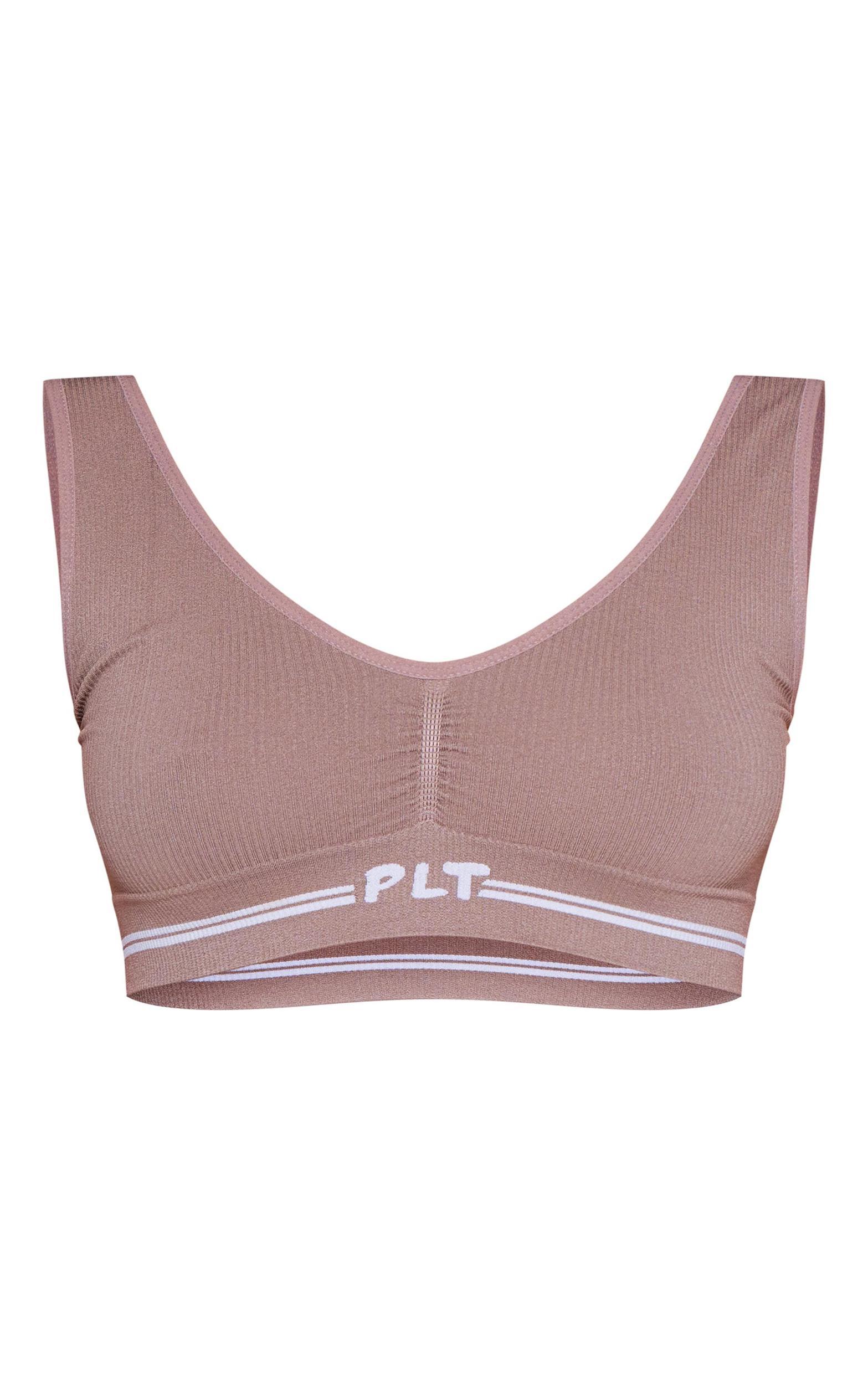 PRETTYLITTLETHING Mocha Seamless Ribbed Bra Product Image